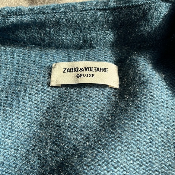 Zadig & Voltaire Marla Cashmere/ Leather Fringe Cardigan Boho Rock Sz M - Picture 8 of 8